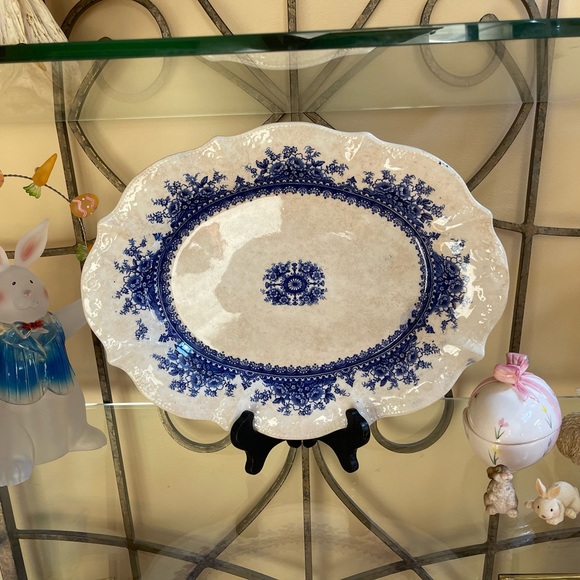 ANTIQUE SERVING PLATE IRONSTONE BLUE TRANSFER HUDSON WILCOX & TILL - ENGLAND